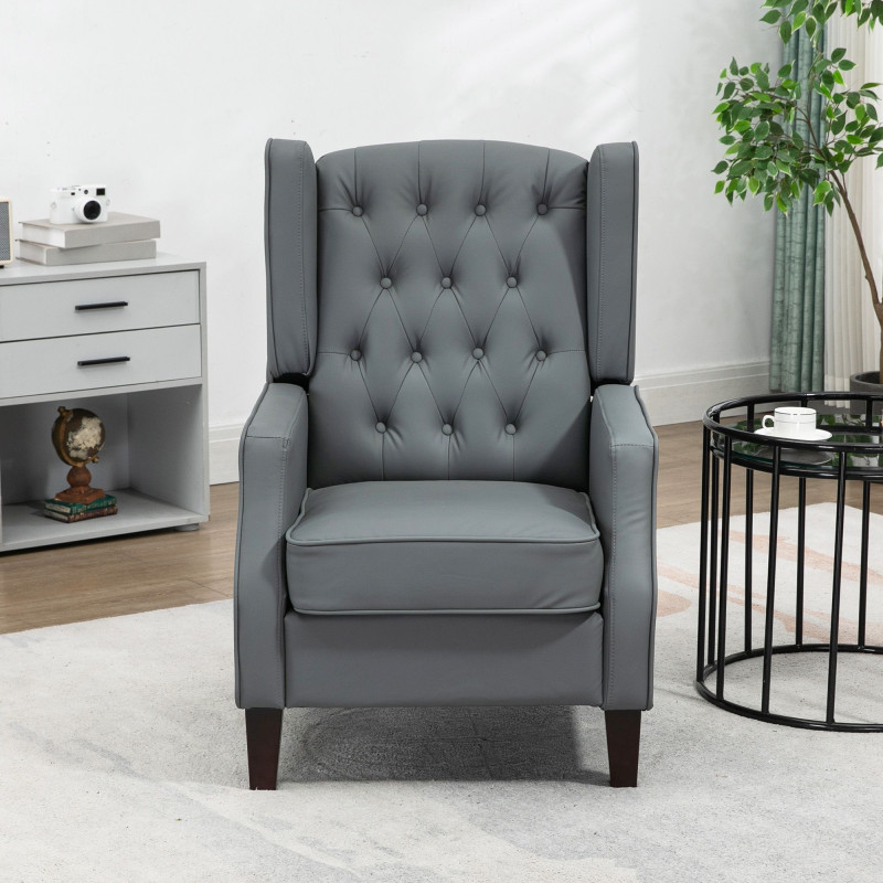 Faux Leather Armchair, Modern Accent Chair with Thick Padding for Living Room, Bedroom, Home Office, Grey