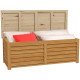 176L Outdoor Storage Box, Wooden Deck Storage Container with 2 Safety Hinges for Balcony, Porch, Poolside, Light Brown