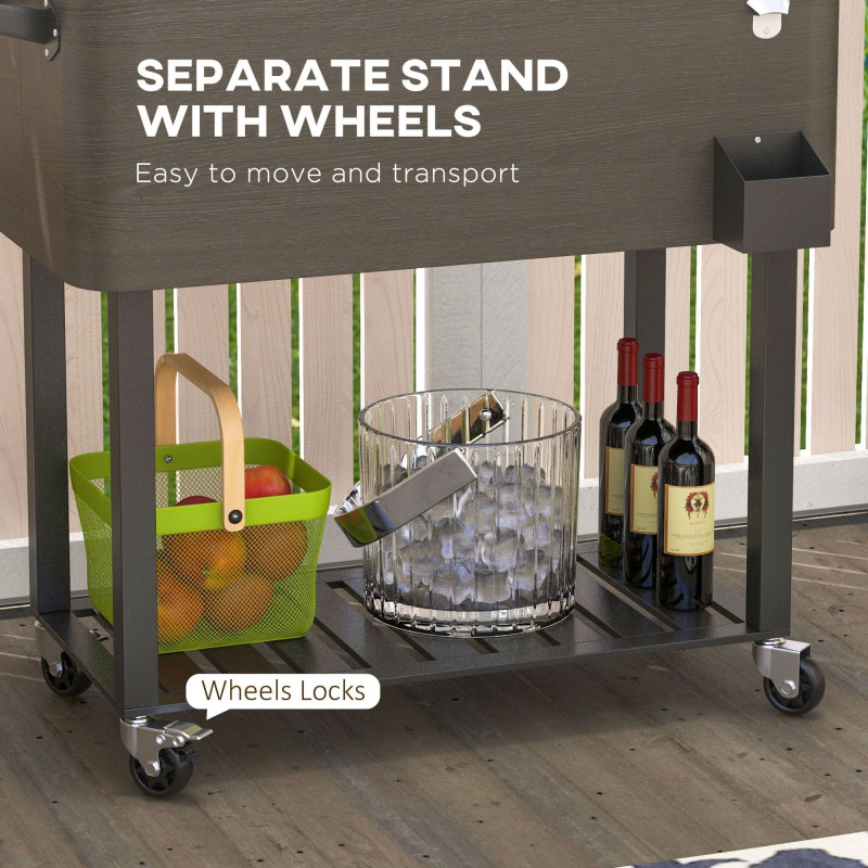 Outdoor Beverage Cooler Bar Cart, 67-Qt Patio Cooler Cart Rolling Ice Chest with Shelf, Bottle Opener and Wheels, Grey