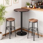 Round Bar Table 41 Inch Height, Industrial High Bistro Table with Metal Base and Elm Wood Top, Bar Height Table for Kitchen, Pub, Breakfast Area