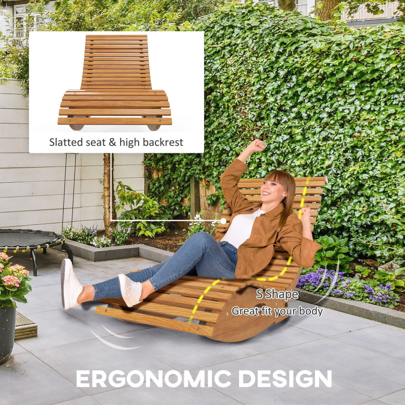 Outdoor Rocking Chair w/ Slatted Seat, Wooden Rocking Chair, 51.2