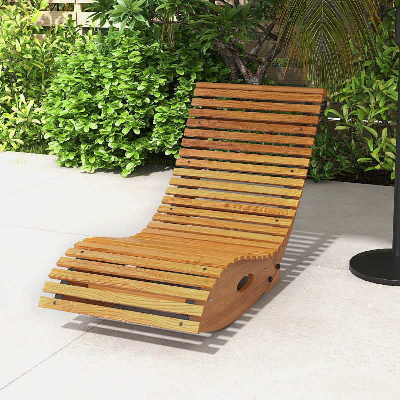 Outdoor Rocking Chair w/ Slatted Seat, Wooden Rocking Chair, 51.2