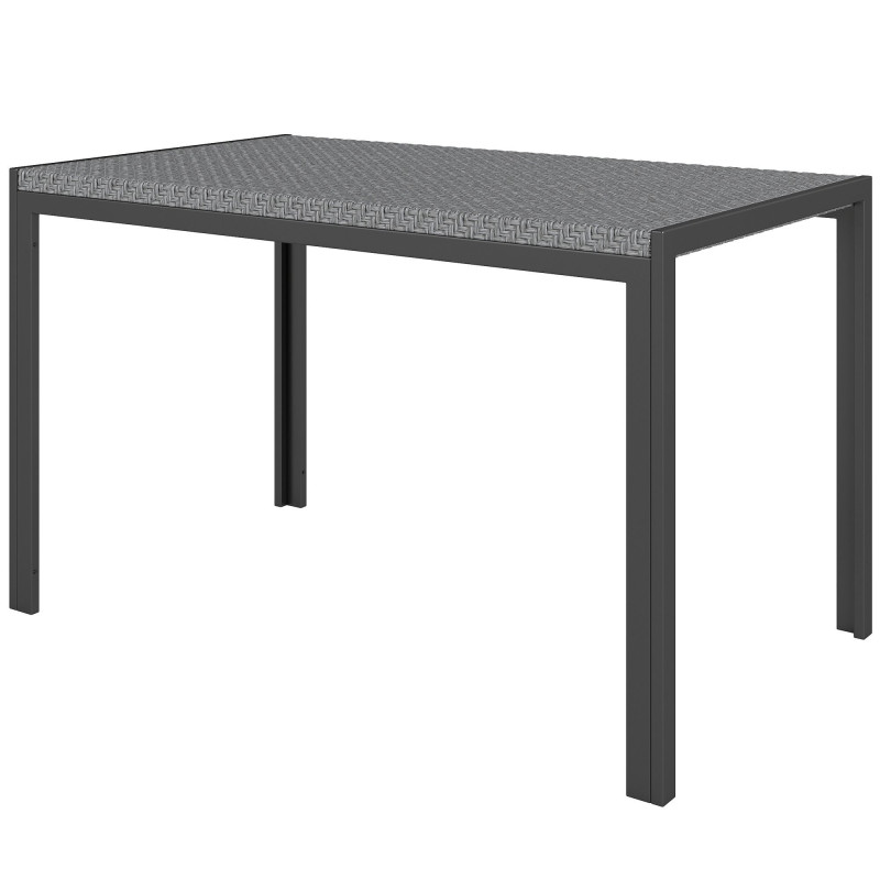 Rectangular Outdoor Dining Table, 4-Seat Patio Table with PE Rattan Wicker Tabletop for Backyard and Lawn, Grey
