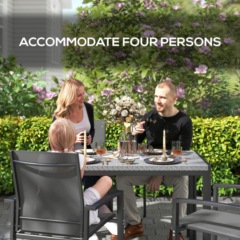 Rectangular Outdoor Dining Table, 4-Seat Patio Table with PE Rattan Wicker Tabletop for Backyard and Lawn, Grey
