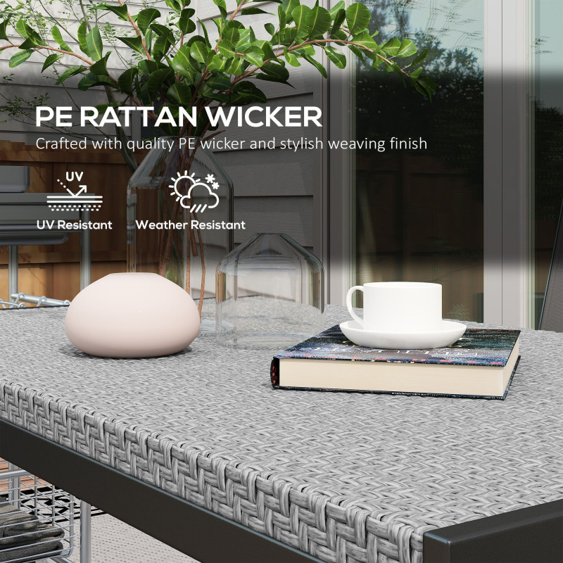 Rectangular Outdoor Dining Table, 4-Seat Patio Table with PE Rattan Wicker Tabletop for Backyard and Lawn, Grey