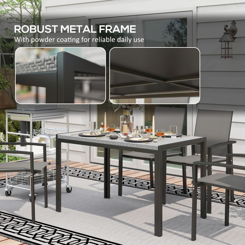 Rectangular Outdoor Dining Table, 4-Seat Patio Table with PE Rattan Wicker Tabletop for Backyard and Lawn, Grey