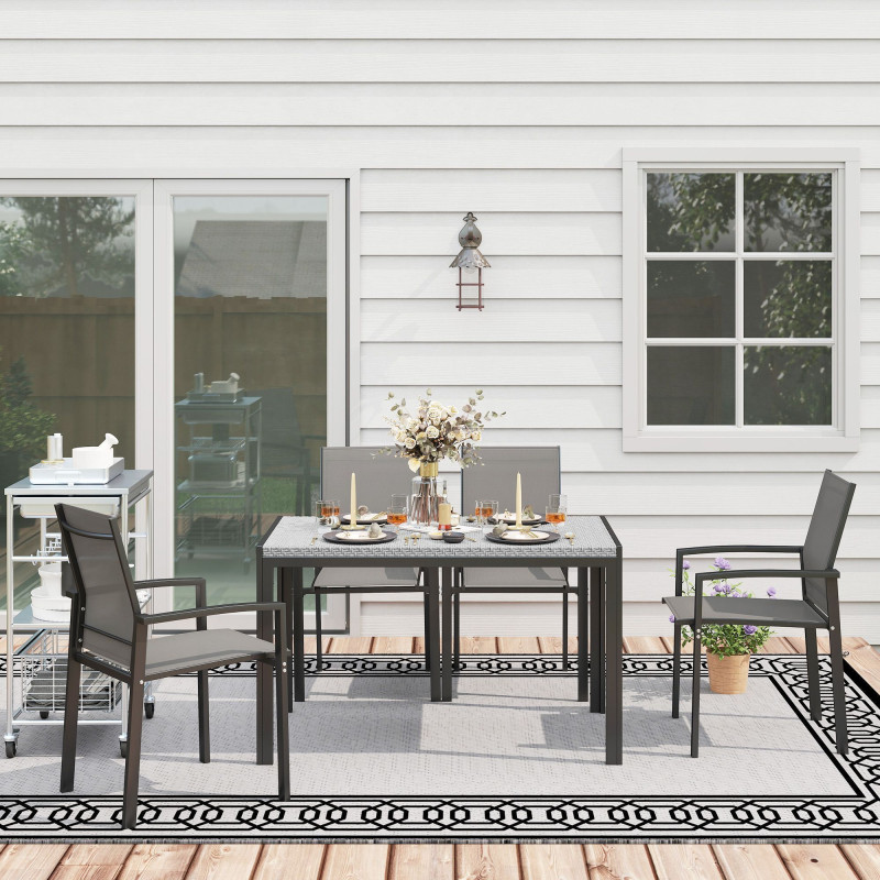 Rectangular Outdoor Dining Table, 4-Seat Patio Table with PE Rattan Wicker Tabletop for Backyard and Lawn, Grey