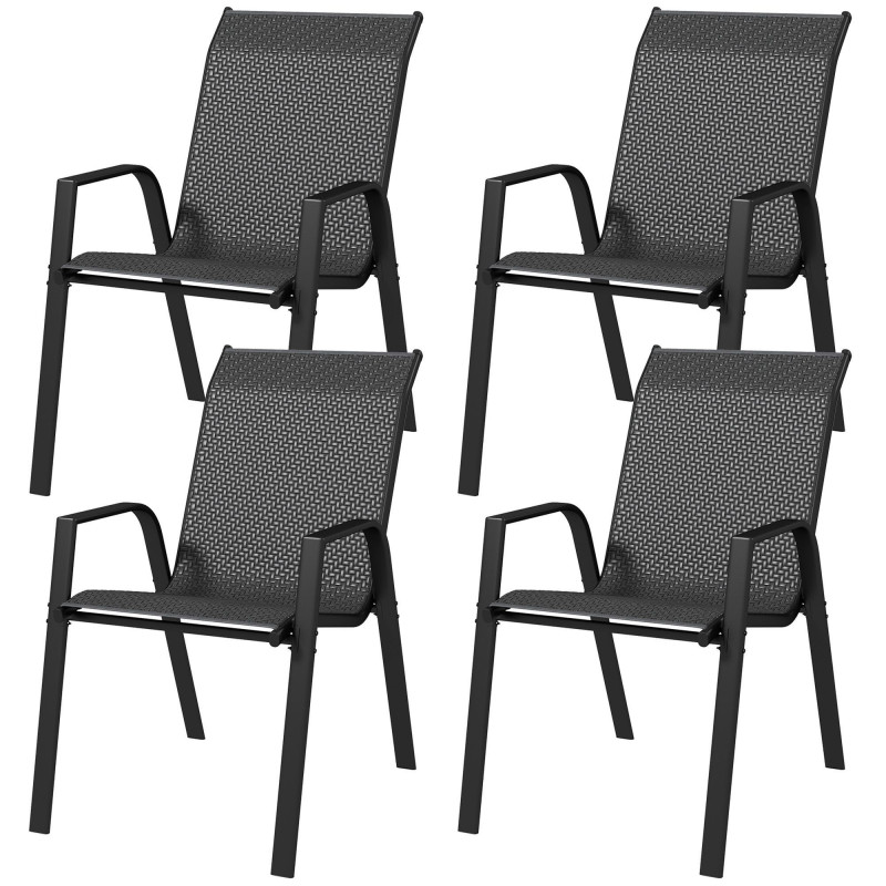 Four-Piece Stacking Rattan Outdoor Dining Chairs Set - Grey