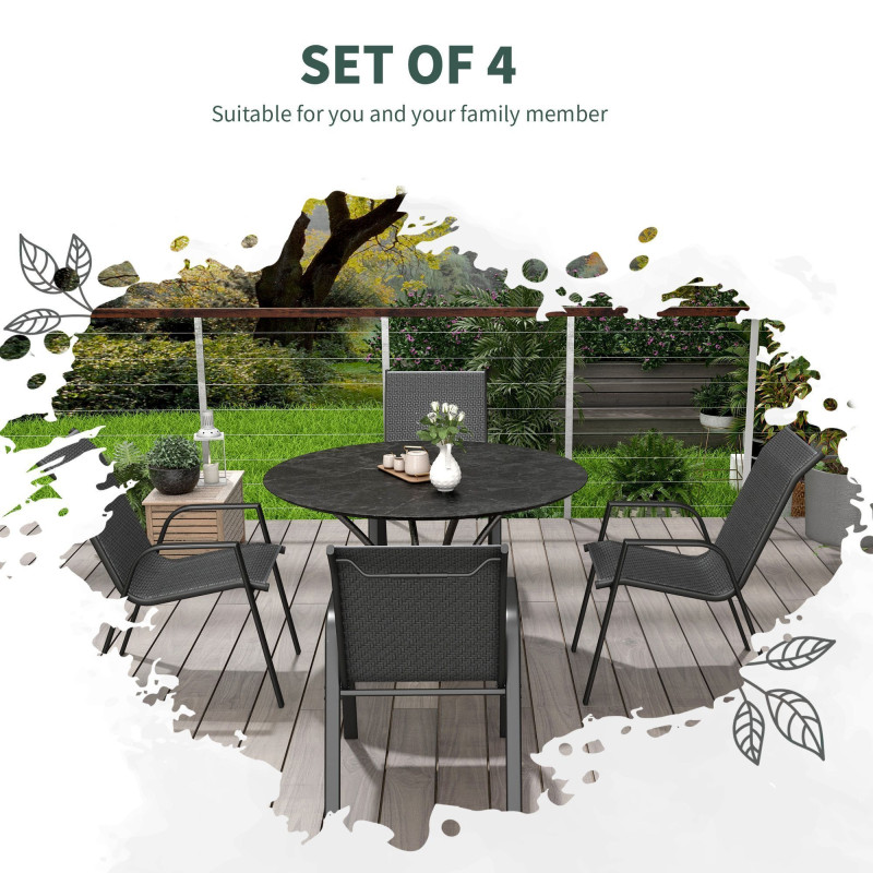 Four-Piece Stacking Rattan Outdoor Dining Chairs Set - Grey