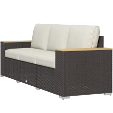 3-Seat Outdoor Couch with Cushions, PE Rattan Patio Couch with Wood Grain Armrests, Outdoor Sofa for Porch, Sunroom, Garden, Poolside, Cream White