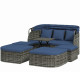 6-Piece Patio Set, PE Rattan Outdoor Daybed with Canopy and Lift up Coffee Table, Conversation Sofa Sets w/ Footstools