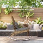 Adirondack Chair, Outdoor Wicker Rocking Chair with High Back, Seat Cushion and Pillow for Porch, Balcony, Grey/Yellow