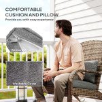 Adirondack Chair, Outdoor Wicker Rocking Chair with High Back, Seat Cushion and Pillow for Porch, Balcony, Grey/Yellow