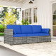 3-Seater Outdoor Sofa with Cushions, PE Rattan Conversation Patio Couch with Pillows for Garden, Poolside, Blue