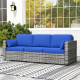 3-Seater Outdoor Sofa with Cushions, PE Rattan Conversation Patio Couch with Pillows for Garden, Poolside, Blue