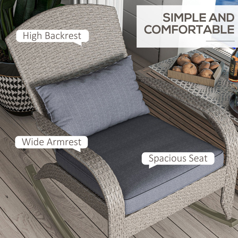 Adirondack Chair, Outdoor Wicker Rocking Chair with High Back, Seat Cushion and Pillow for Porch, Balcony, Grey