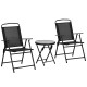 3 Pieces Bistro Set, Foldable Patio Furniture Set with Mesh Chairs, Glass Table for Garden, Balcony, Black