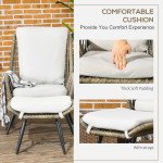 2 PCs PE Rattan Leisure Chair Set, Outdoor Reclining Patio Chair and Footrest w/ Adjustable Backrest & Cushion, Khaki