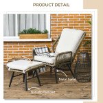 2 PCs PE Rattan Leisure Chair Set, Outdoor Reclining Patio Chair and Footrest w/ Adjustable Backrest & Cushion, Khaki