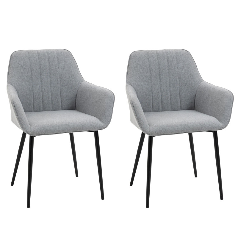 Dining Chairs Set of 2, Upholstered Linen Fabric Accent Chairs with Metal Legs, Light Grey