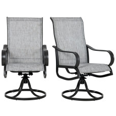 2-Piece Swivel Patio Dining Chairs, 360° Swivel Rocking Outdoor Chairs with Curved Armrests, Breathable Mesh Seat & S Shape Backrest for Yard, Lawn, Porch, Dark Grey