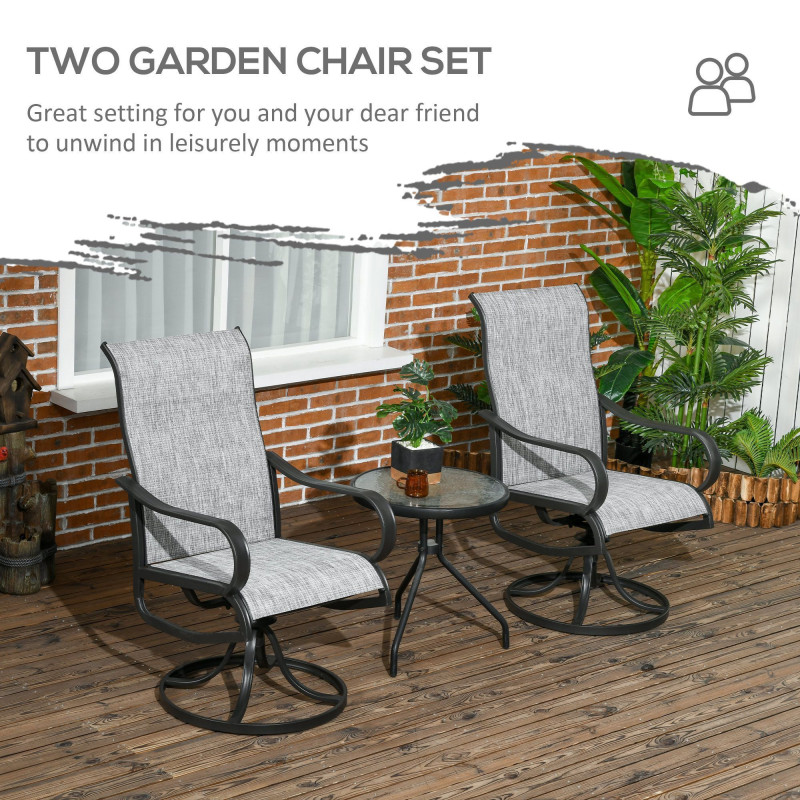 2-Piece Swivel Patio Dining Chairs, 360° Swivel Rocking Outdoor Chairs with Curved Armrests, Breathable Mesh Seat & S Shape Backrest for Yard, Lawn, Porch, Dark Grey