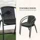 3 Pieces Outdoor Wicker Furniture Set with 2 Stackable Chairs, Tempered Glass Coffee Table for Garden, Backyard, Black