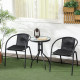 3 Pieces Outdoor Wicker Furniture Set with 2 Stackable Chairs, Tempered Glass Coffee Table for Garden, Backyard, Black