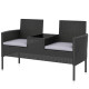 Patio Furniture w/ Mid-Table PE Rattan Loveseat w/ Cushion, Light Grey