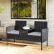 Patio Furniture w/ Mid-Table PE Rattan Loveseat w/ Cushion, Light Grey