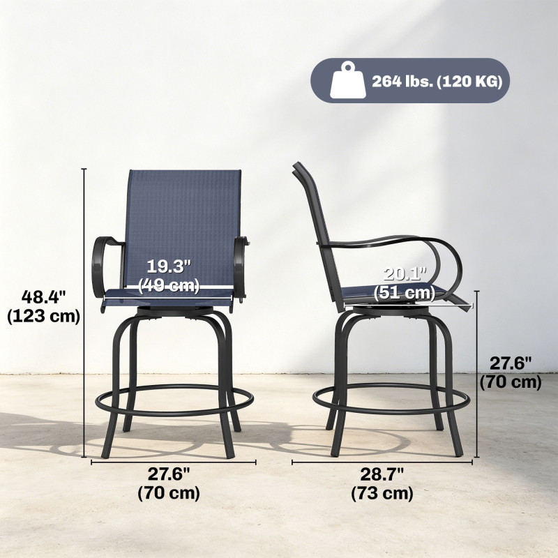 Outdoor Bar Stools Set of 2, 360° Swivel Bar Height Chairs, 26.8