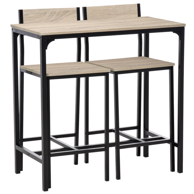 Industrial Bar Table Set Counter Height 3 Piece and 2 High Back Stools Set Dining Table Set Natural Wood