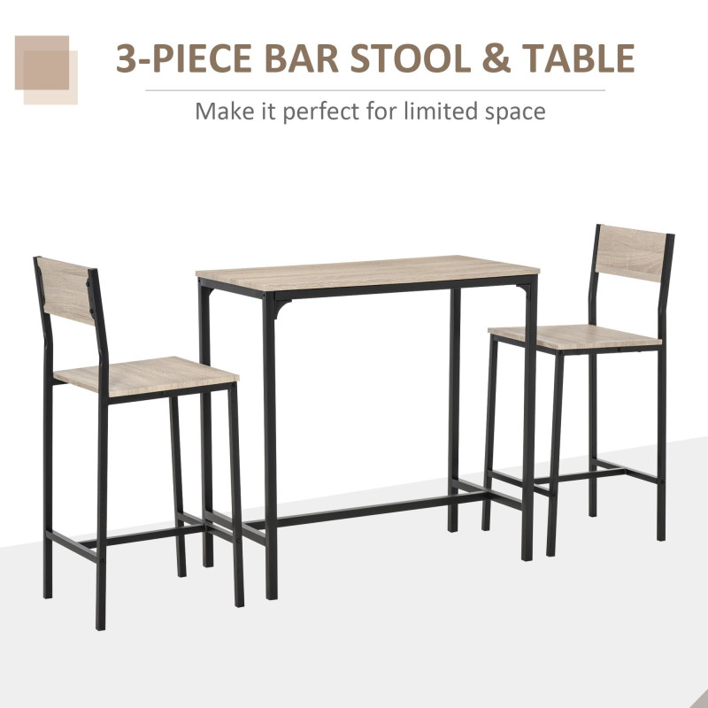 Industrial Bar Table Set Counter Height 3 Piece and 2 High Back Stools Set Dining Table Set Natural Wood