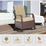Outdoor Wicker Rocking Chair Patio PE Rattan Recliner Chair with Cushion, Adjustable Footrest, Armrests, Khaki