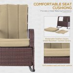 Outdoor Wicker Rocking Chair Patio PE Rattan Recliner Chair with Cushion, Adjustable Footrest, Armrests, Khaki