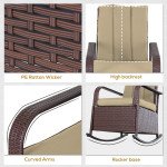 Outdoor Wicker Rocking Chair Patio PE Rattan Recliner Chair with Cushion, Adjustable Footrest, Armrests, Khaki