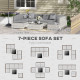 7pc Patio Wicker Set w/ Tea Table Wicker Sectional Sofa Set Grey