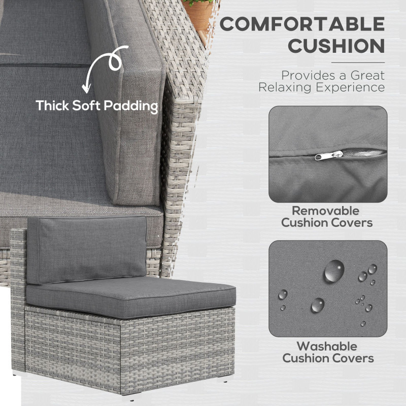 7pc Patio Wicker Set w/ Tea Table Wicker Sectional Sofa Set Grey