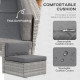 7pc Patio Wicker Set w/ Tea Table Wicker Sectional Sofa Set Grey