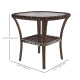 Outdoor Coffee Table with Storage Shelf, Hand-Woven Wicker Side Table with Water-Ripple Glass Top, Mix Brown