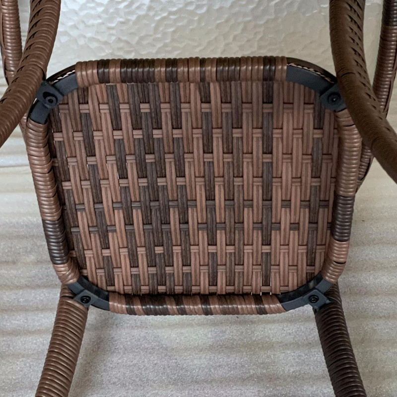 Outdoor Coffee Table with Storage Shelf, Hand-Woven Wicker Side Table with Water-Ripple Glass Top, Mix Brown