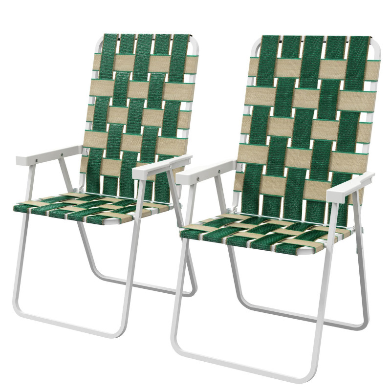 Set of 2 Folding Patio Chairs, Portable Chair Set with Armrests for Camping, Garden, Pool, Beach, Backyard, Green