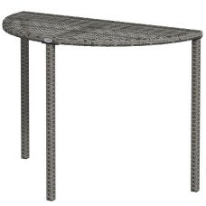 Half Round Side Table, PE Rattan Coffee Table with Metal Frame for Patio, Garden, Balcony, Grey