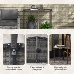 Half Round Side Table, PE Rattan Coffee Table with Metal Frame for Patio, Garden, Balcony, Grey