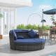 4 Pieces Outdoor Daybed with Retractable Canopy, Wicker Round Sofa Day Bed, Conversation Furniture Set, Dark Blue