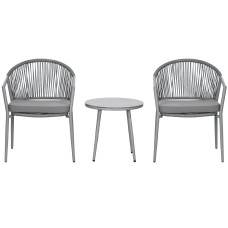 3-Piece Rattan Bistro Set, Garden Seating Group with 2 Armchairs and Coffee Table, Balcony Furniture Set, Grey