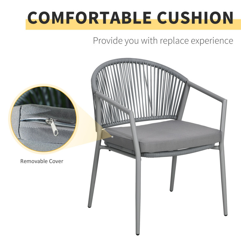 3-Piece Rattan Bistro Set, Garden Seating Group with 2 Armchairs and Coffee Table, Balcony Furniture Set, Grey