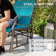 3 Piece Patio Glider Set Outdoor Gliders with Breathable Mesh Seat, Glass Top Table for Garden, Yard, Blue