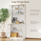 Kitchen Buffet with Hutch, Storage Pantry with 3 Cabinets, 2 Open Shelves and Large Countertop, White
