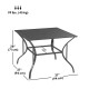 Square Outdoor Patio Dining Table, Garden Table with Umbrella Hole, Slatted Metal Top for Backyard, Poolside, Dark Grey
